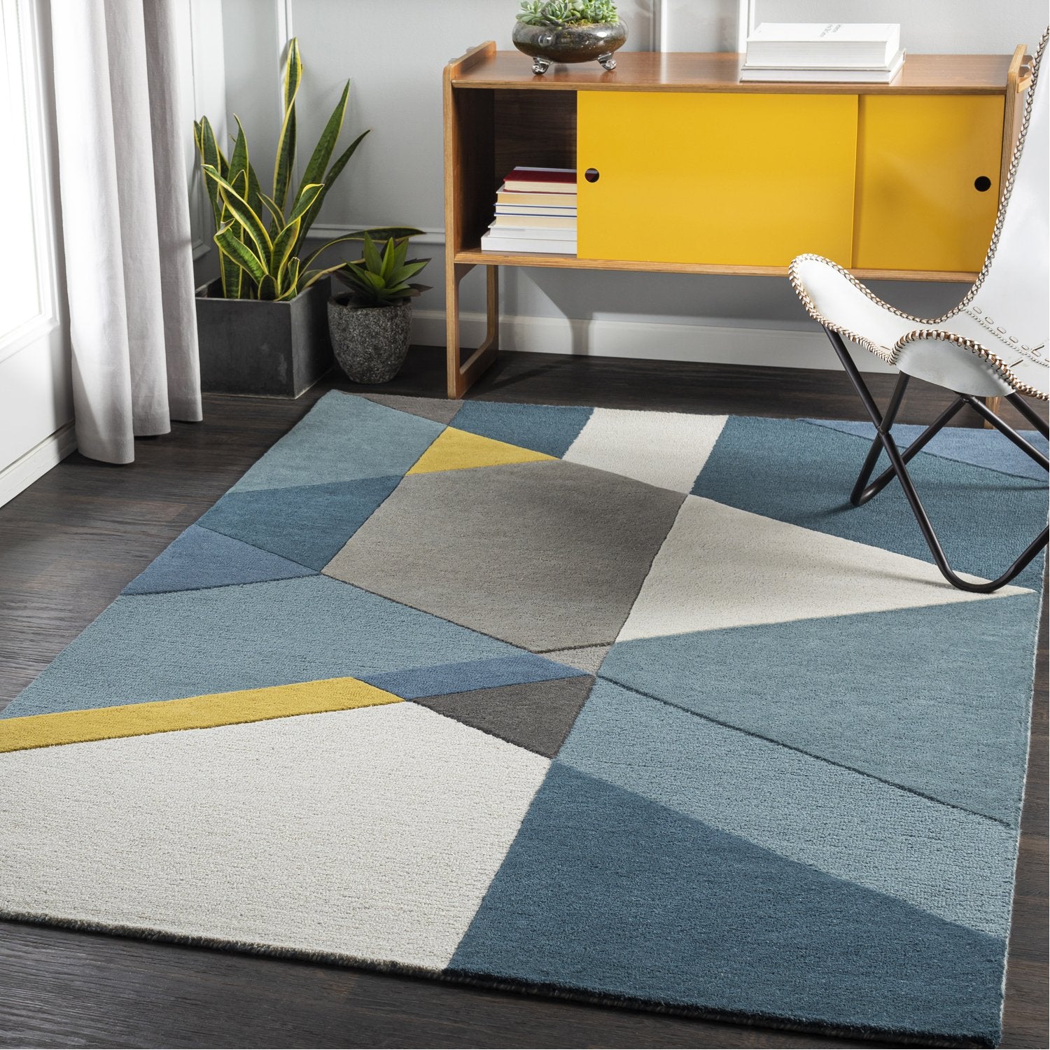 Brooklyn Hand Tufted Rug in Bright Yellow, Teal, Khaki, Taupe, Charcoal, Bright Blue