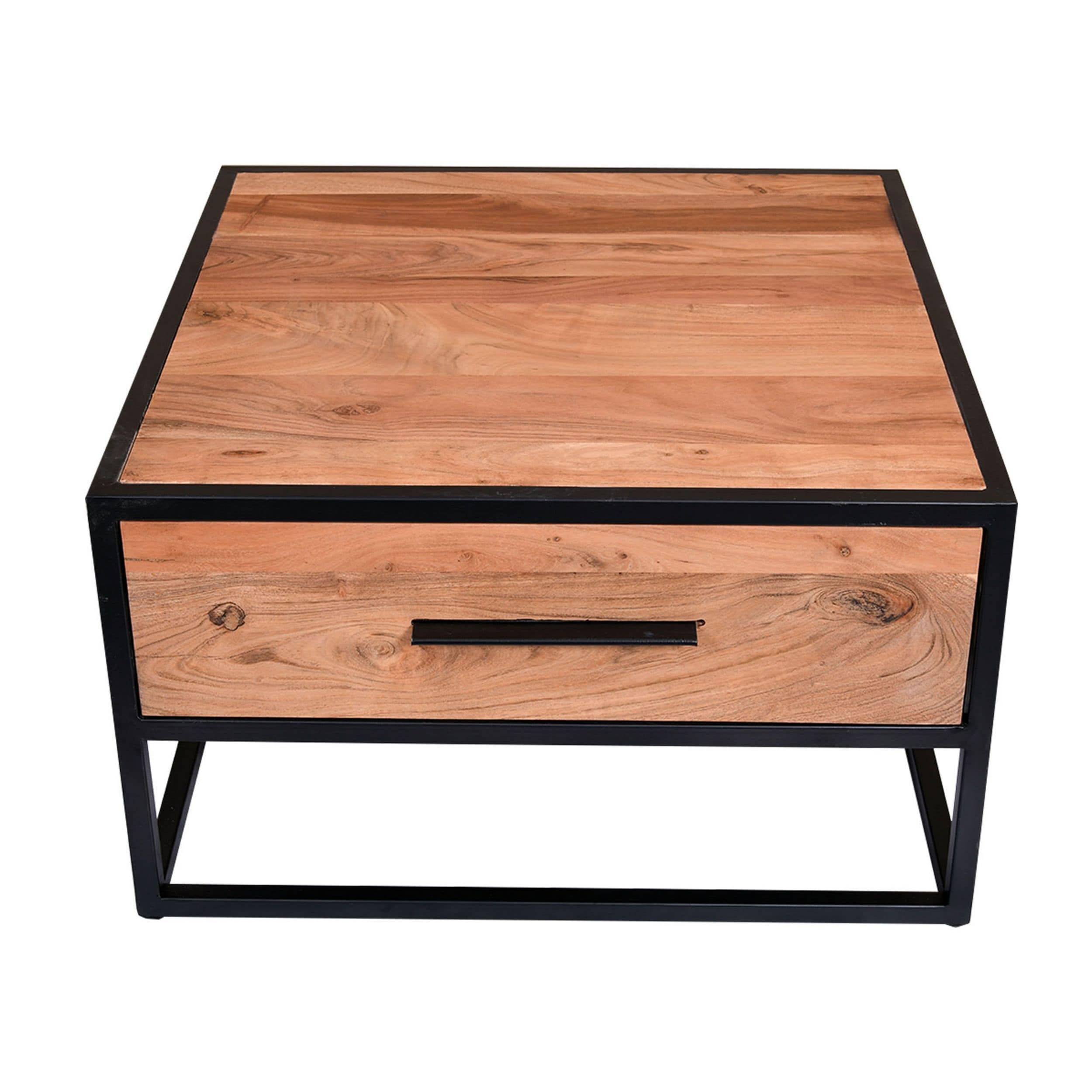 original Wood Grain 26 Inch Handcrafted Acacia Wood Accent Side End Table with A Drawer， Metal Frame， Easy Assemble