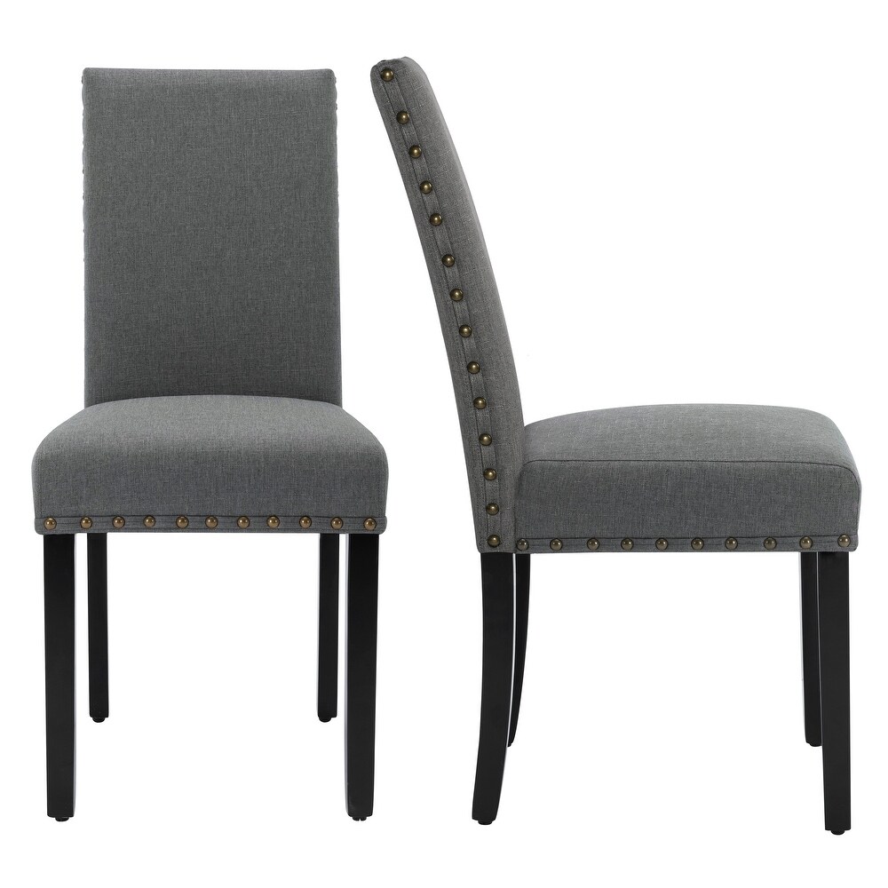 Fabric Upholstered Nailhead Trim Parsons Dining Chairs Set of 2