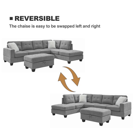 107 Fabric Sectional Sofa Couch with Storage Otto...
