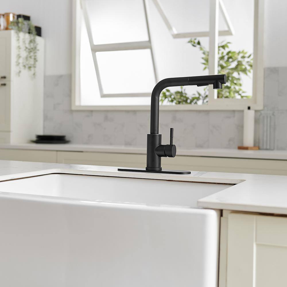 BWE 2 Sprayer Single Hole Single-Handle Pull Out Kitchen Faucet in Matte Black A-94020-Black