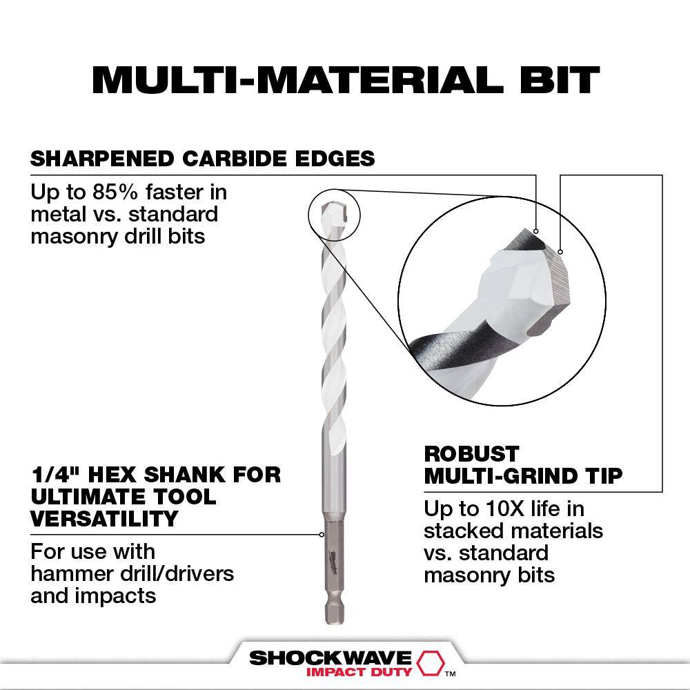 MW SHOCKWAVE Carbide Multi-Material Drill Bits Set (10-Pack) 48-20-8898-48-20-8898