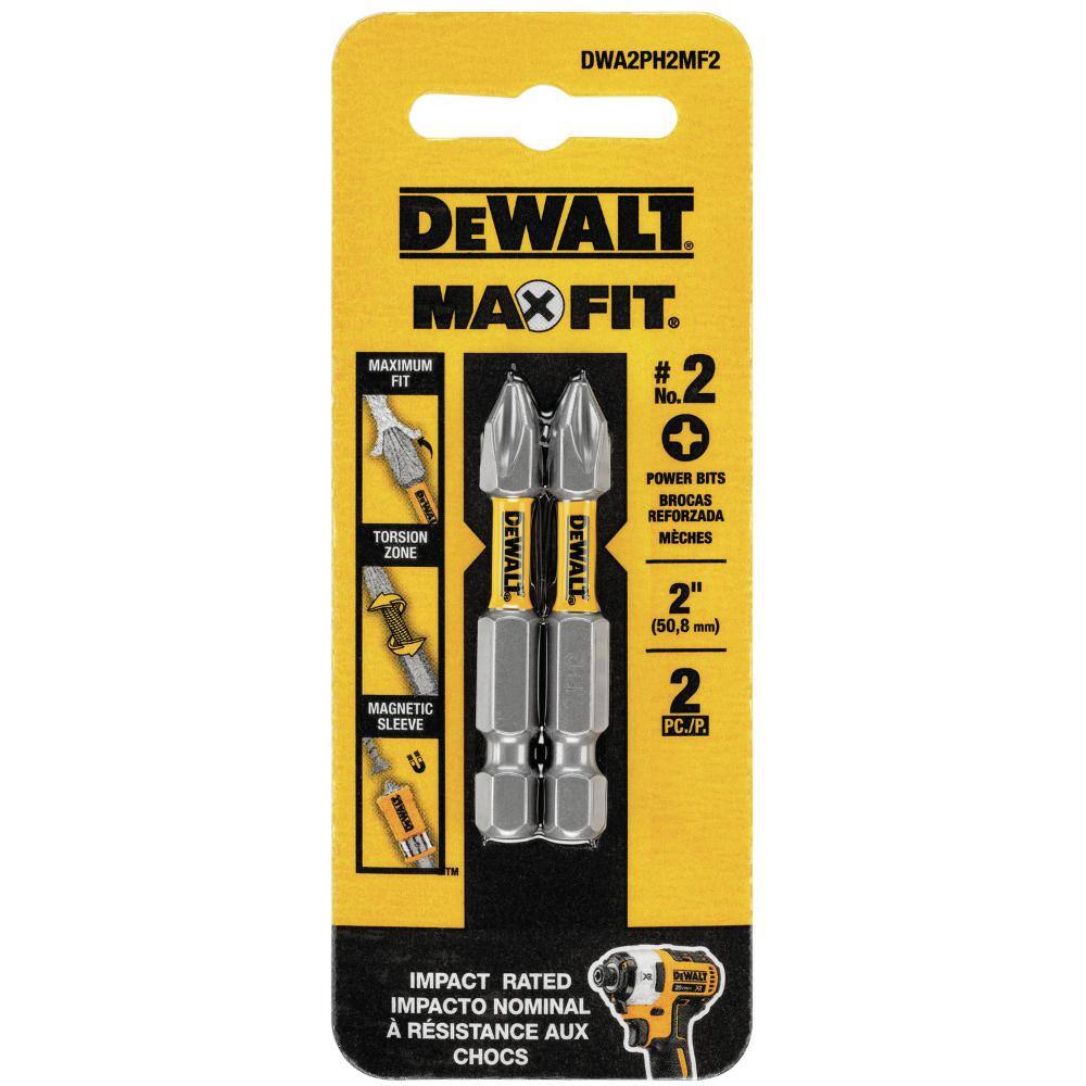 DW MAXFIT Impact Rated 2 in. #2 Philips Steel Screwdriver Drill Bit (2-Piece) DWA2PH2MF2