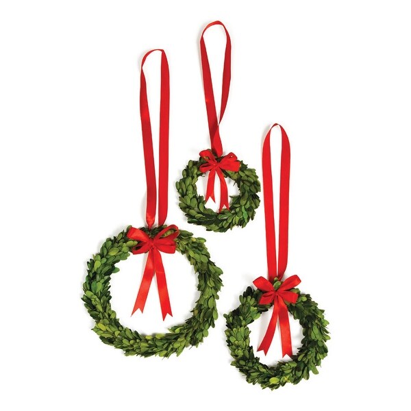 Boxwood Wreaths With Red Ribbons，Set Of 3