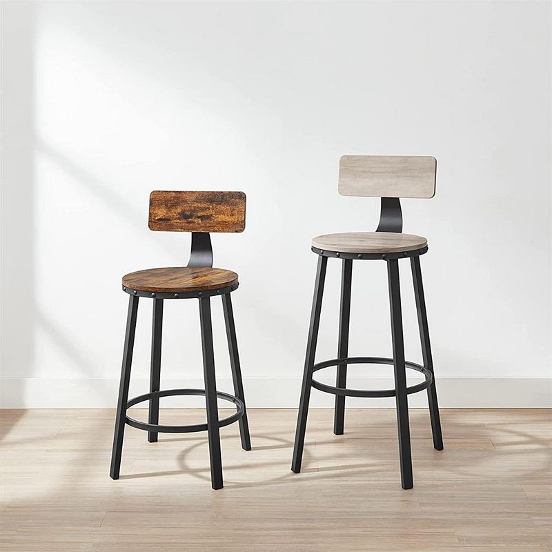 Tall Bar Stools， Set Of 2 Bar Chairs， Kitchen Stools With Backrest， 24.6-inch High Seat