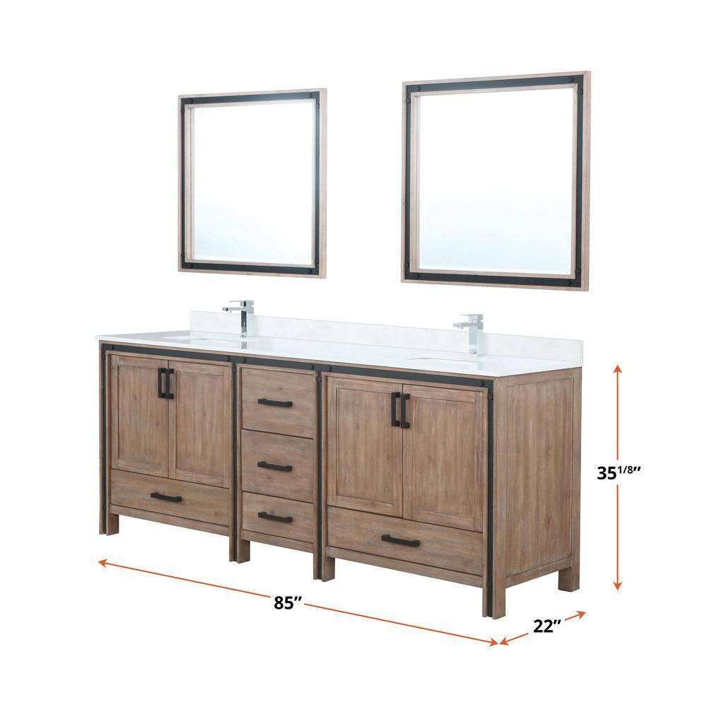 Lexora Ziva 84 in W x 22 in D Rustic Barnwood Double Bath Vanity and Cultured Marble Top LZV352284SNJS000