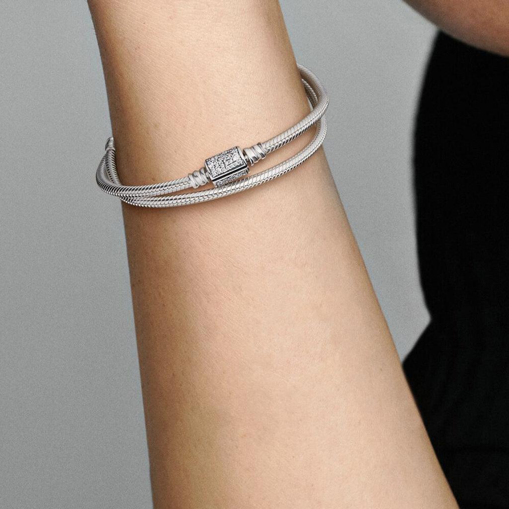 PANDORA  Pandora Moments Double Wrap Barrel Clasp Snake Chain Bracelet