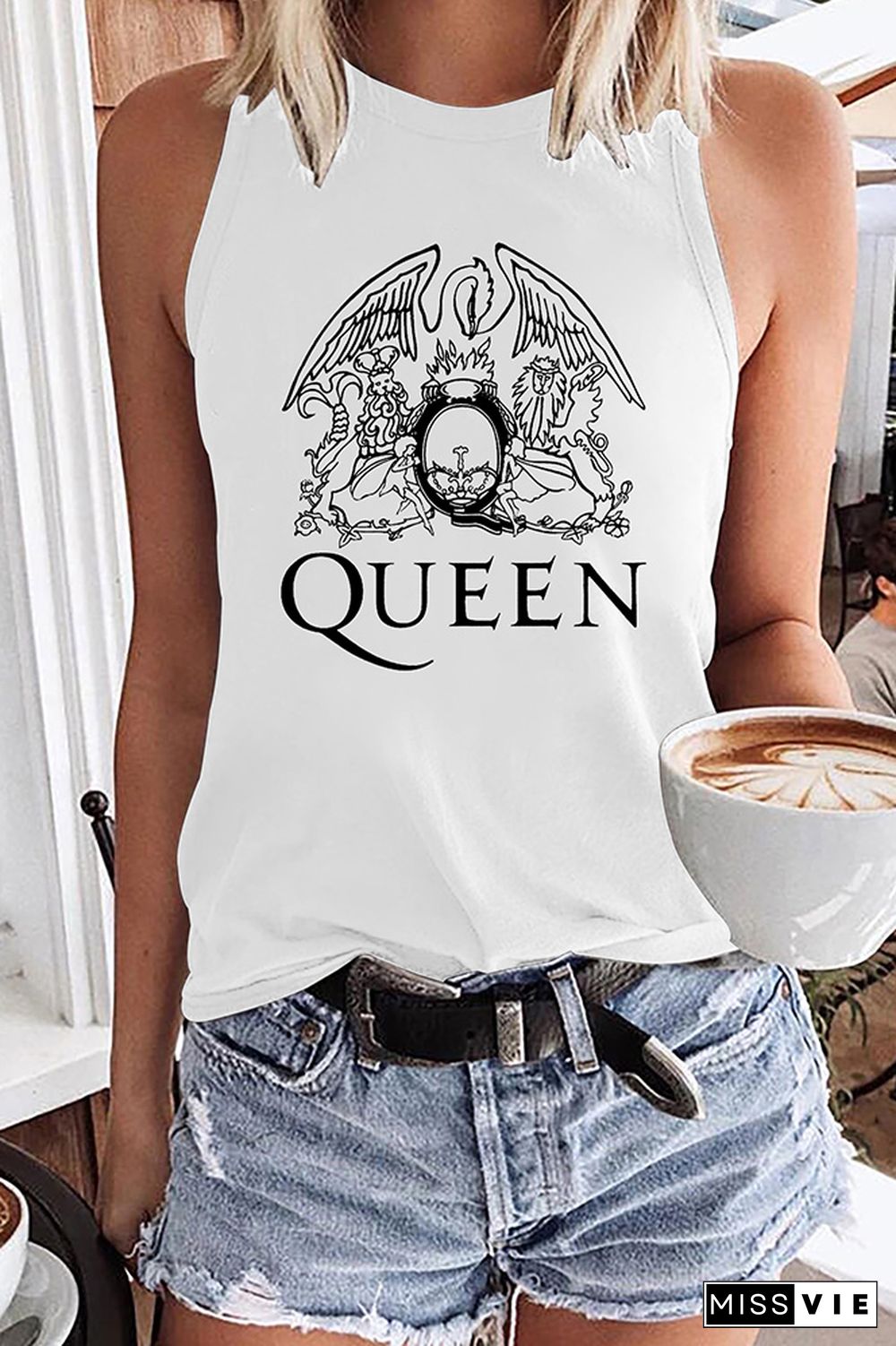 Queen Print Sleeveless Graphic Tank Top