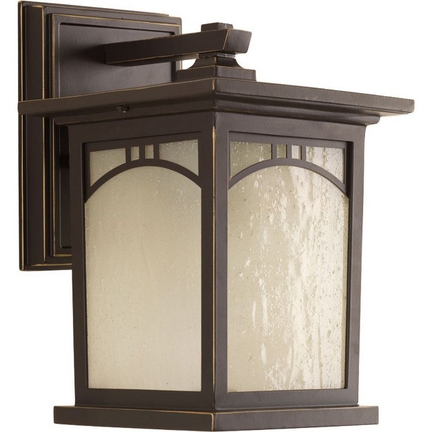 Progress Lighting Residence 1 light Outdoor Wall Lantern Antique Bronze Umber Textured Art Glass Shade