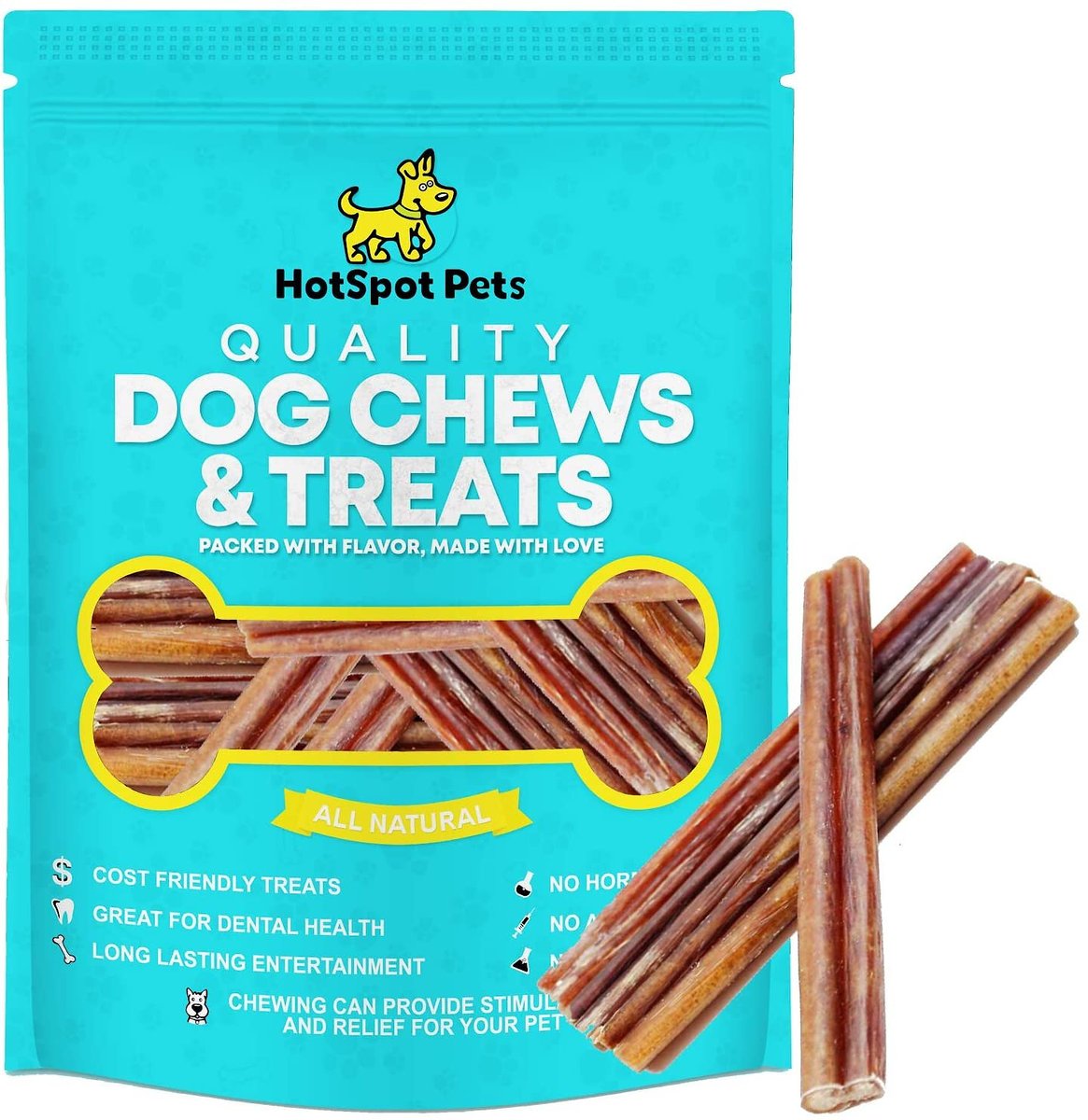 HOTSPOT PETS Thin Premium Bully Sticks Dog Treats， 6-in