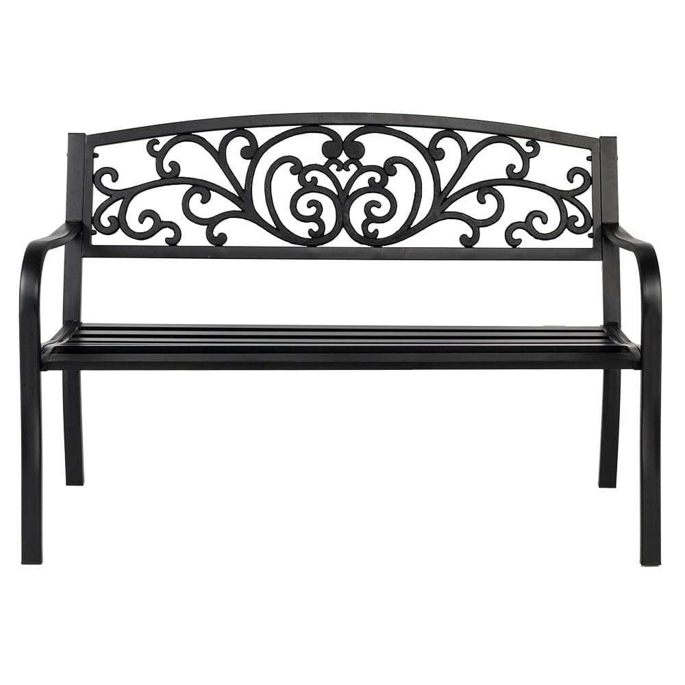 LFEUFUEER 50" Iron Outdoor Courtyard Decoration Park Leisure Bench Black