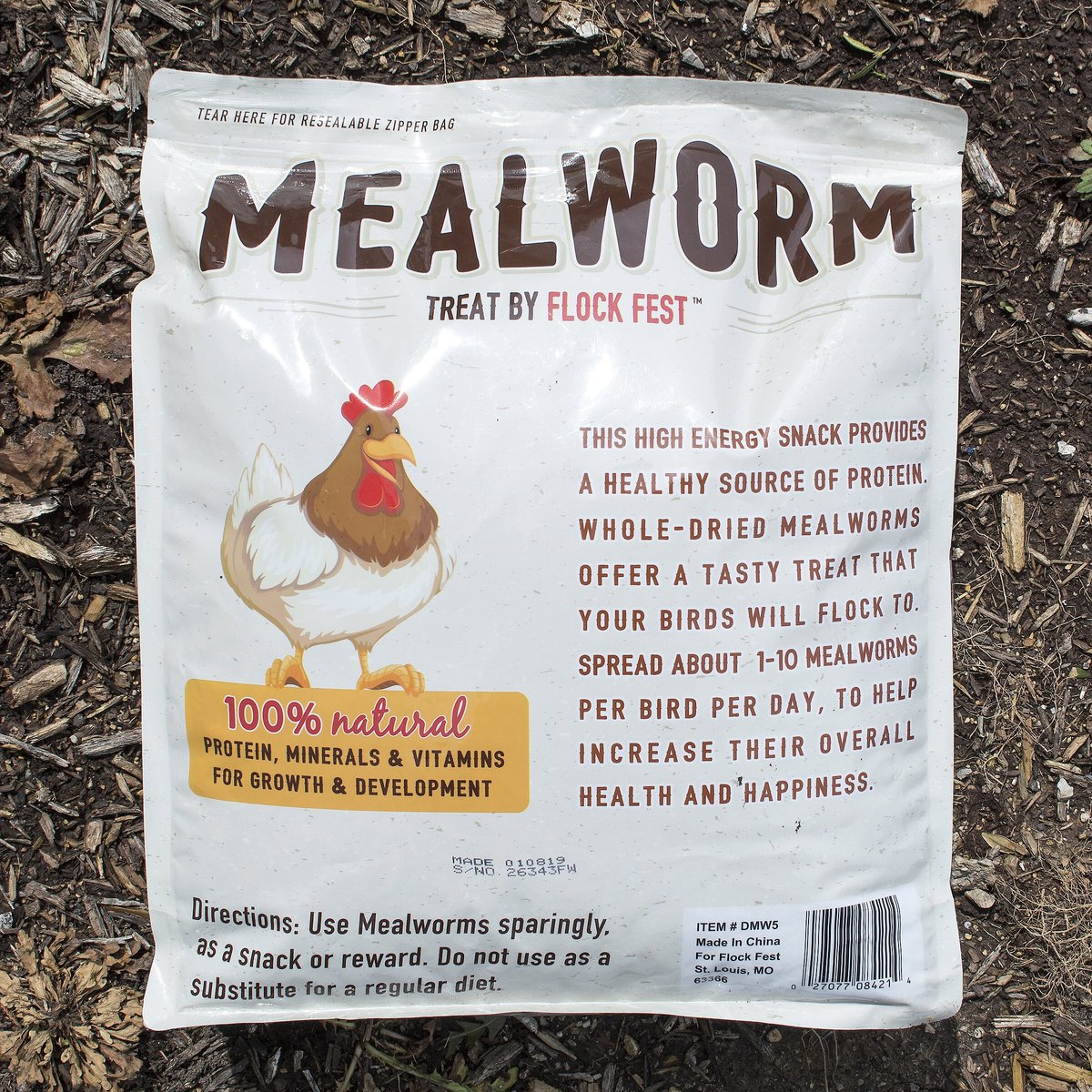 Flock Fest Dried Mealworms Adult Poultry Treats， 5-lb bag