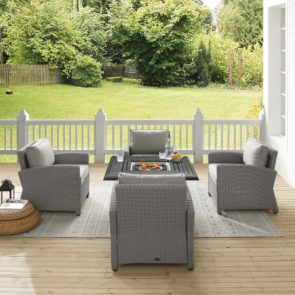 Bradenton 5Pc Wicker Convers Set W/Fire Table