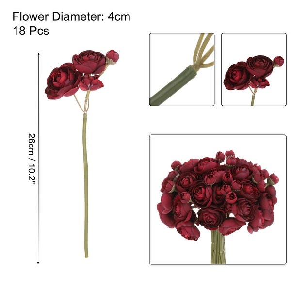 Artificial Ranunculus Flowers，18pcs Faux Silk Flower for Wedding