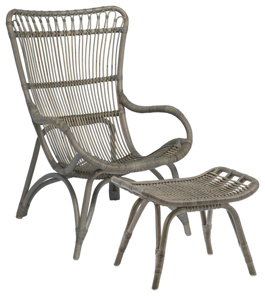 Monet Highback Rattan Lounge Chair and Footstool  Taupe Gray   Tropical   Armchairs And Accent Chairs   by Sika Design  Houzz