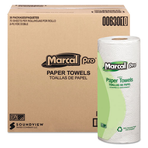 Marcal 100% Premium Recycled Towels | 2-Ply， 11 x 9， White， 70