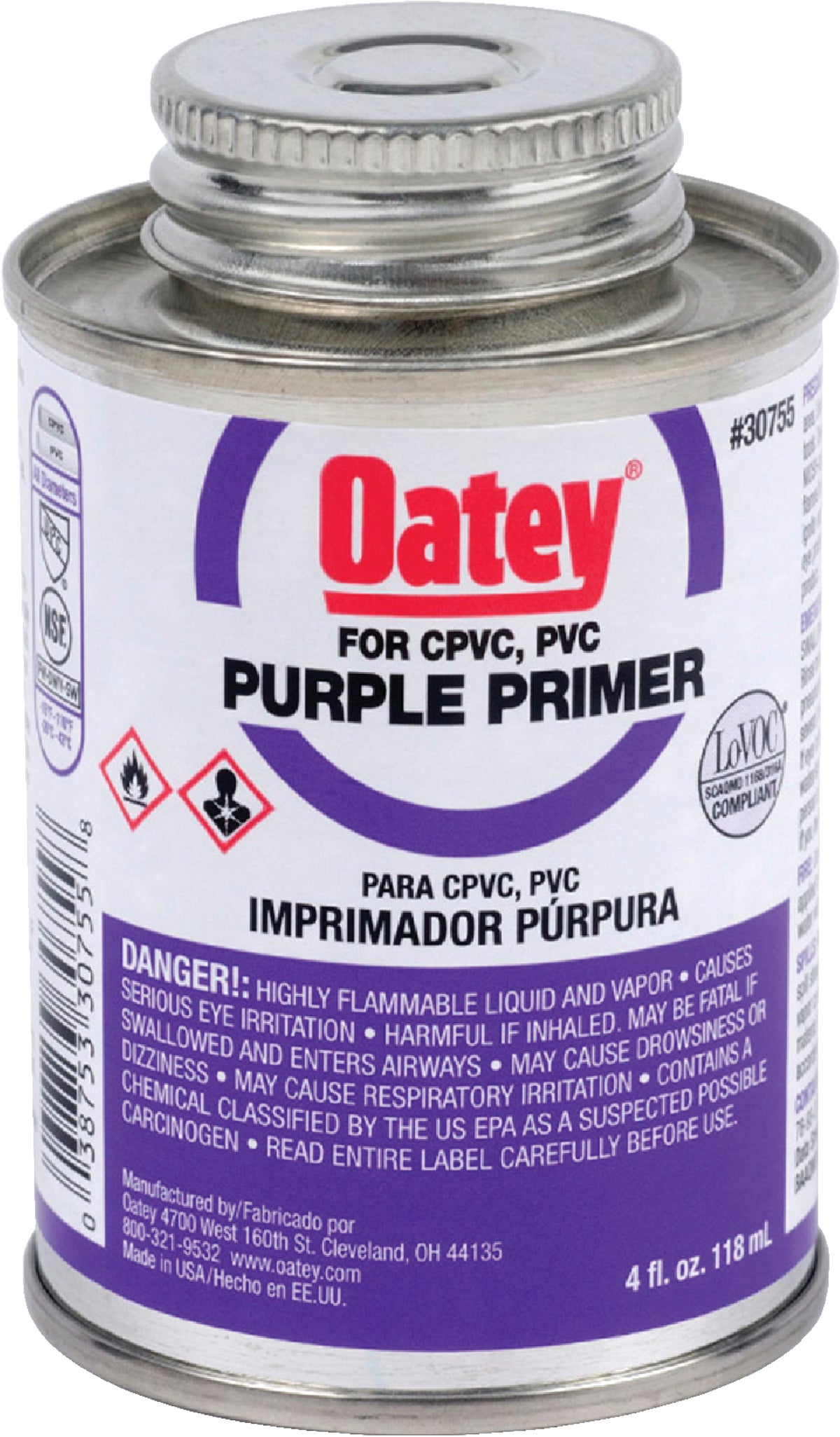 Oatey Purple Pipe and Fitting Primer for PVC CPVC 4 Oz. Purple Tinted