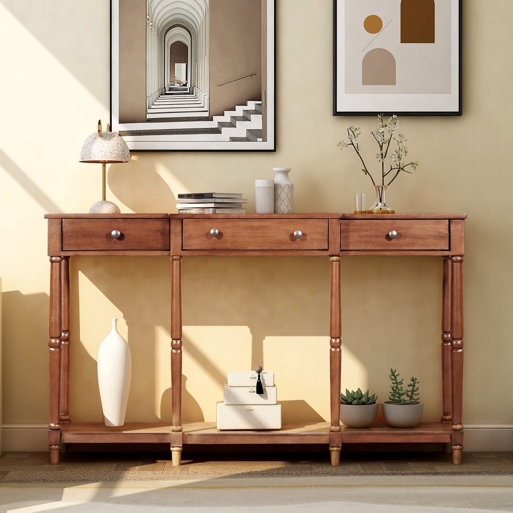 Solid Wood Console Table  with Storage Shelf and Drawer