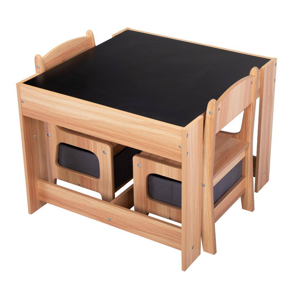 Nyeekoy 3 in 1 Kids Table and Chair Set Wooden Activity Table with Drawers Natural TH17E0537