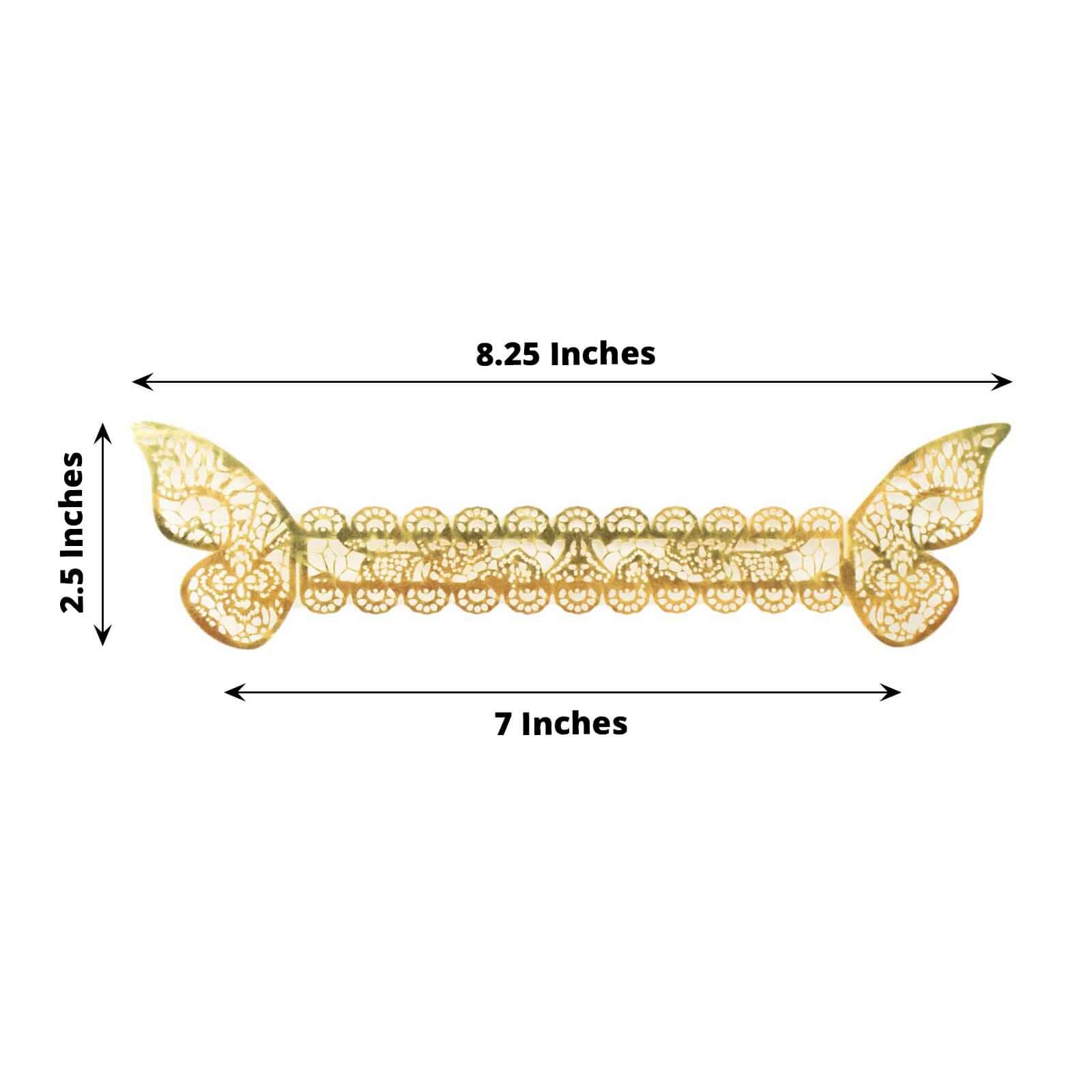 12 Pack Metallic Gold Foil Laser Cut Butterfly Paper Napkin Rings, Chair Sash Bows, Serviette Holders