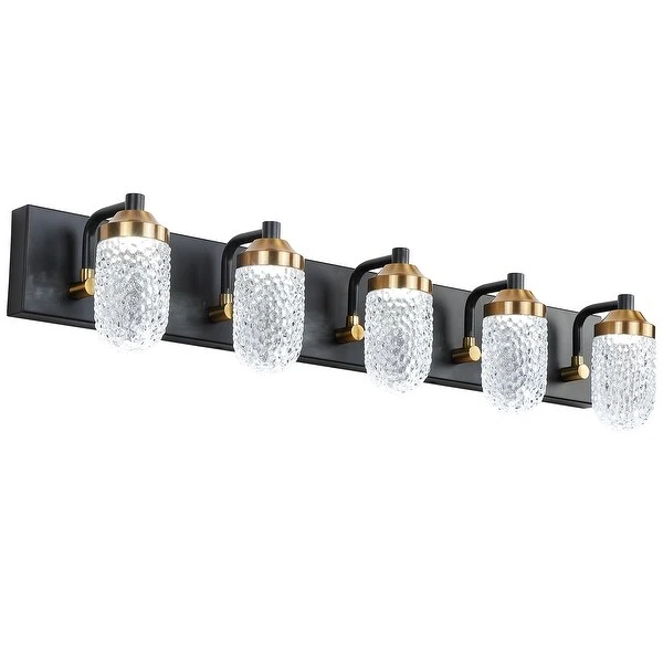 Oaks Aura 5-Light Crystal Vanity Lights for Bathroom, Black Gold Vintage Vanity Light LED Bathroom Wall Light Fixture