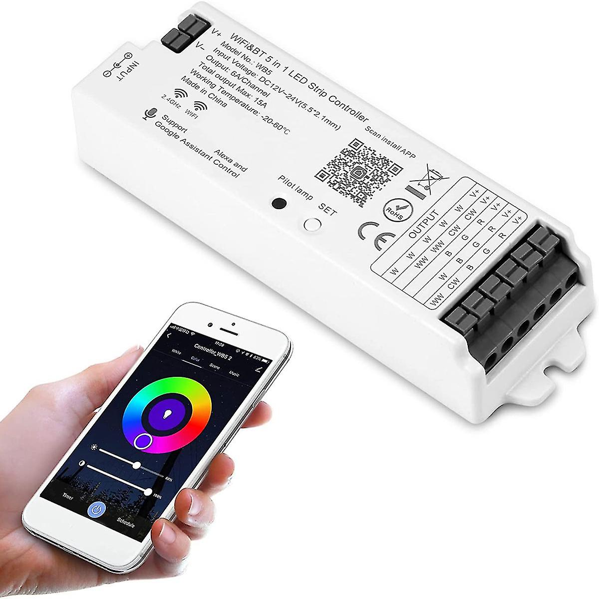 Wb5 Rf Wifi Bluetooth Controller Rgb Rgbw 5in1 Dimmable Dc12-24v Lights Controller For Smart Life A