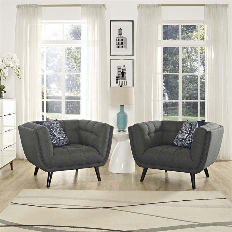 Modway Bestow Tufted Fabric Upholstered Armchair in Blue  ampBlack (Set of 2)   Midcentury   Armchairs And Accent Chairs   by Homesquare  Houzz