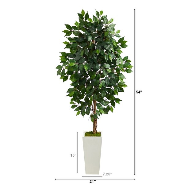 4.5' Ficus Artificial Tree in White Planter