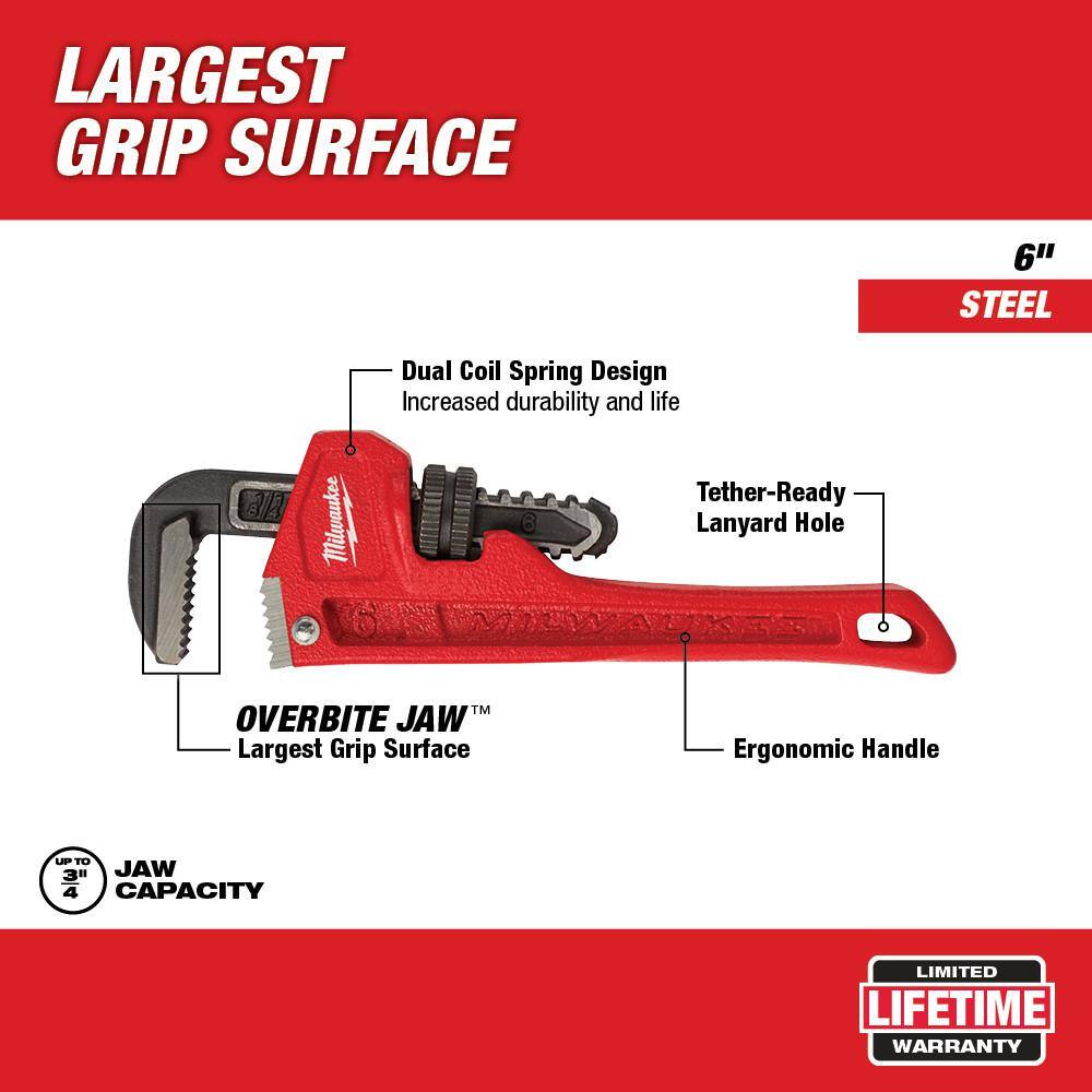 MW 6 in. Steel Pipe Wrench 48-22-7106