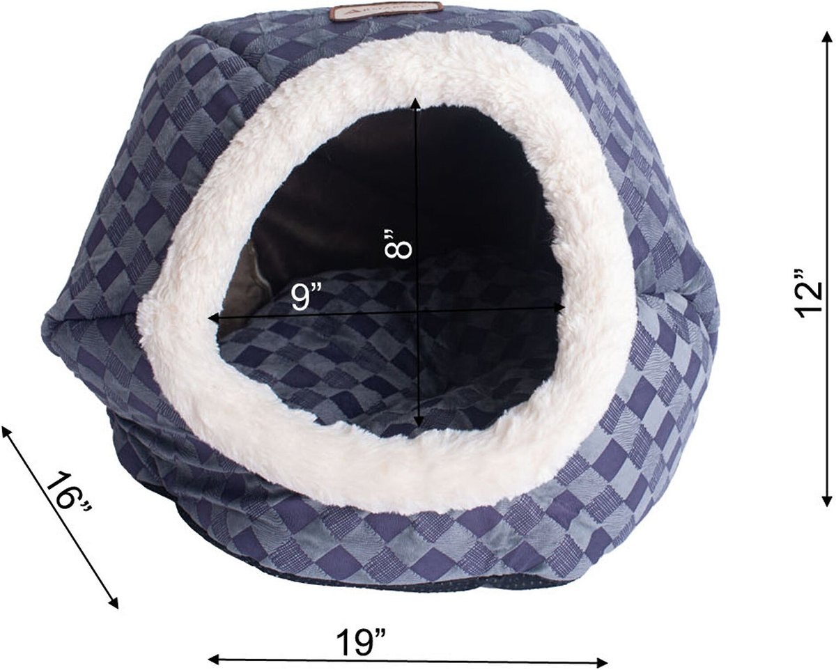 Armarkat Cuddle Cave Dog and Cat Bed， Blue Checkered