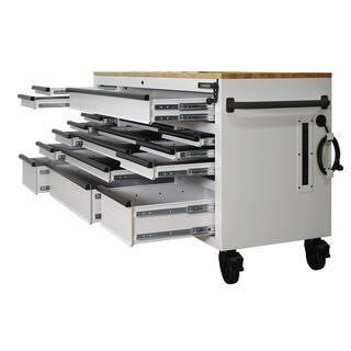 Husky 72 in. W x 24 in D Heavy Duty 18-Drawer Mobile Workbench with Mechanics Tool Set (1025-Piece) in Matte White H1025TB72WHTCB