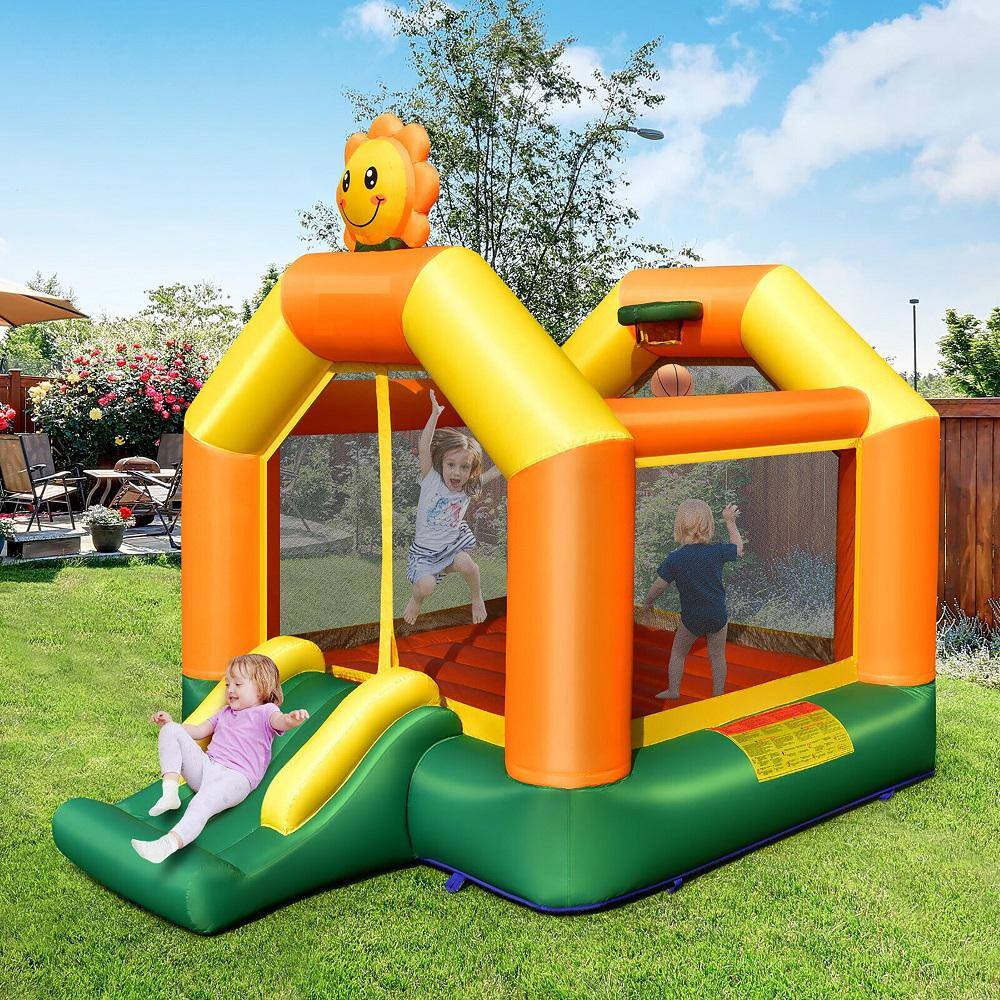 Gymax Inflatable Bounce House Jumping House Kids Playhouse with Slide and 750-Watt Blower GYM10571