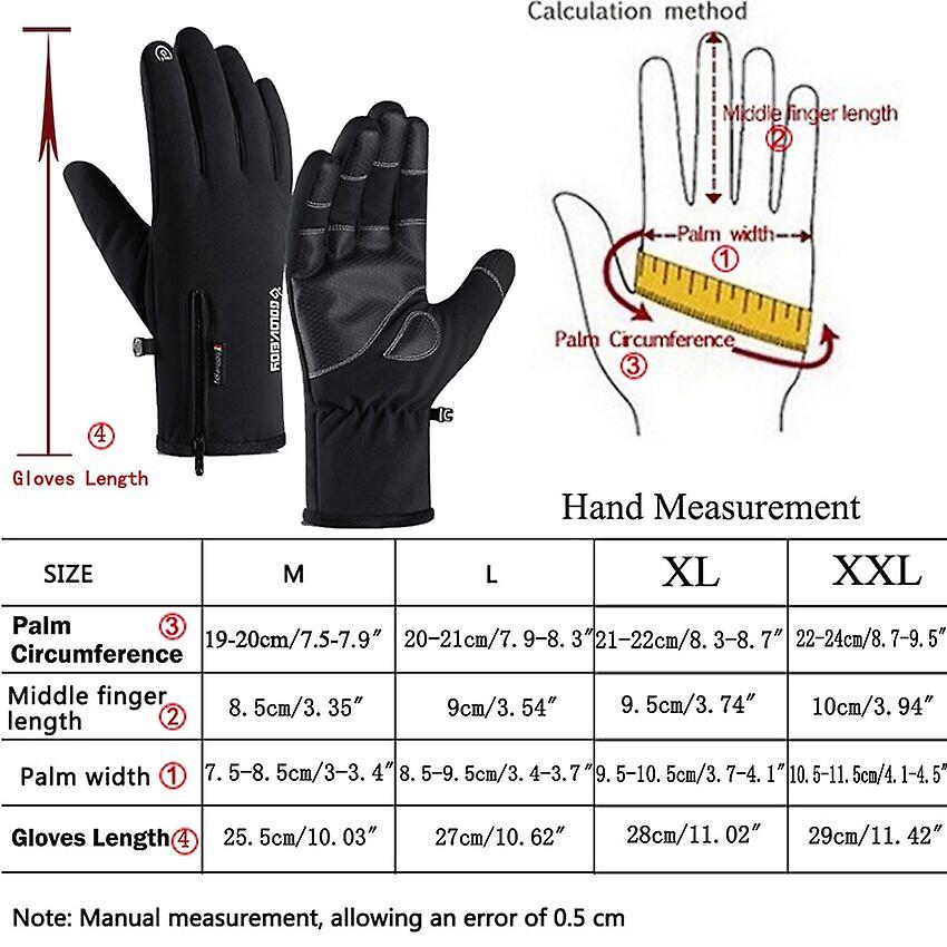 Winter Waterproof Gloves Windproof Anti-slip Zipper Large Men Sport Riding Skiing Warm Fluff Comfortable Black Gloves Thickening