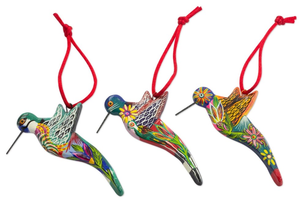 6 Piece Novica Hummingbird Squadron Ceramic Ornaments   Tropical   Christmas Ornaments   by NOVICA  Houzz