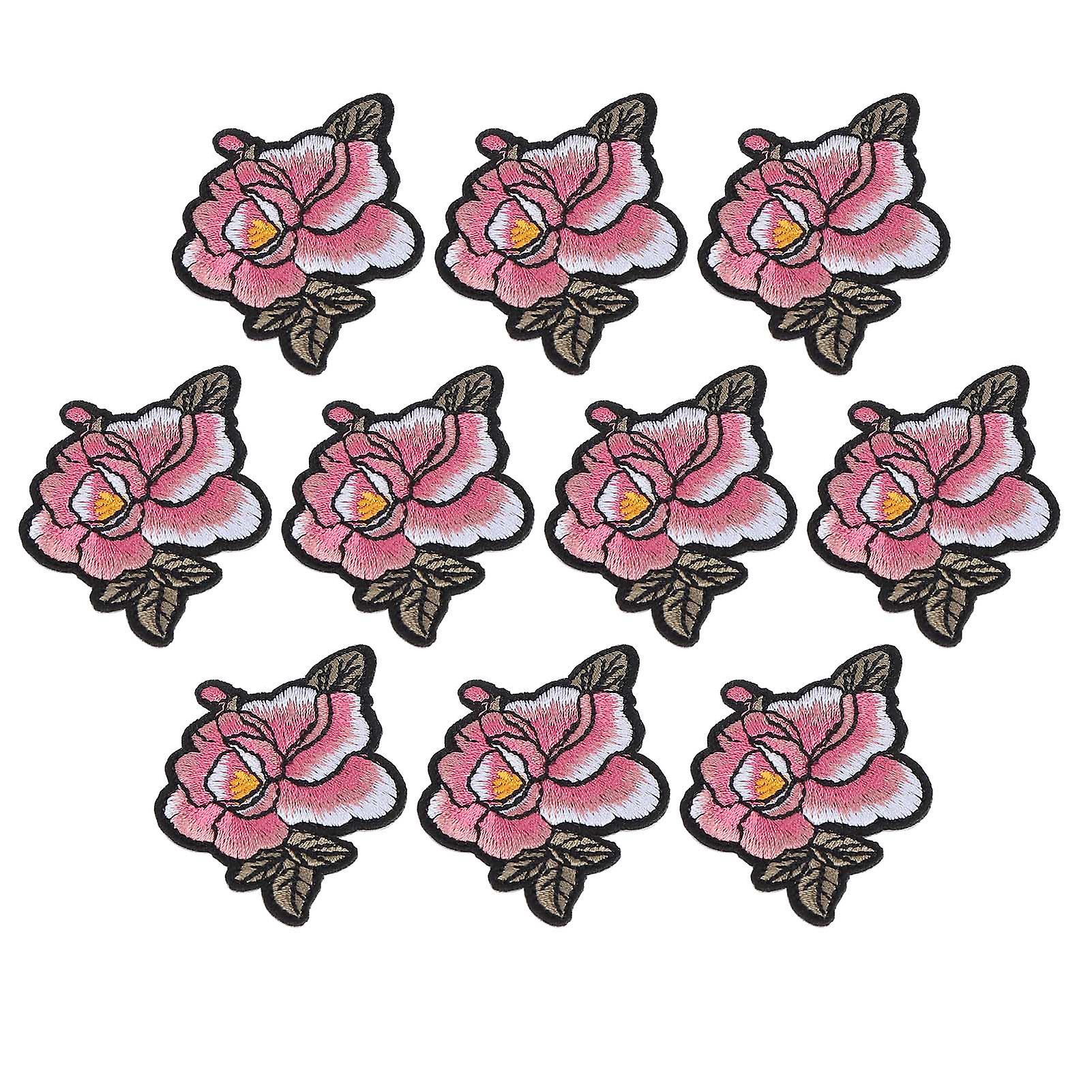 10pcs Embroidery Cloth Stickers Peony Pattern Patches Diy Backpack Clothing Accessories Pink