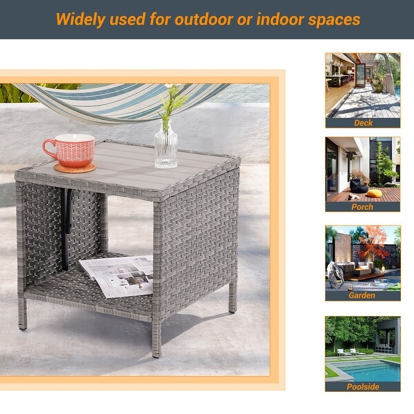 LIVOOSUN Patio HIPS Side Table，Square Coffee Table，Rattan End Table