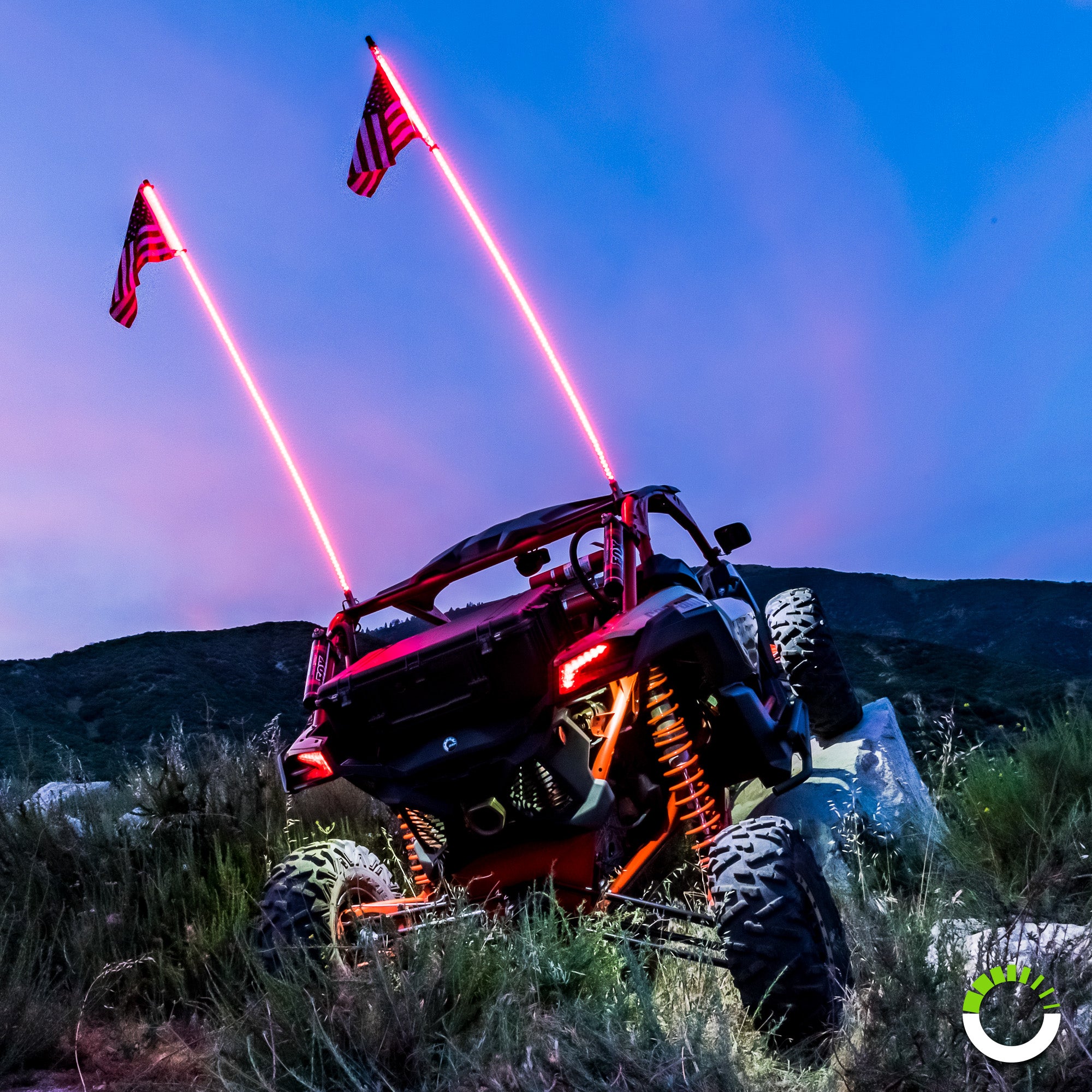 2pc 3ft LED Whip Lights w/ Flag [21 Modes] [20 Colors] [Wireless Remote] [Weatherproof] Lighted Antenna Whips - Accessories for ATV Polaris RZR 4 Wheeler