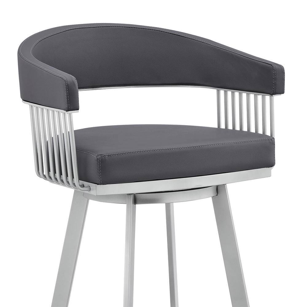 Armen Living Chelsea 34 in. Slate Grey Metal Bar Stool with Faux Leather Seat LCCSBASLGR26