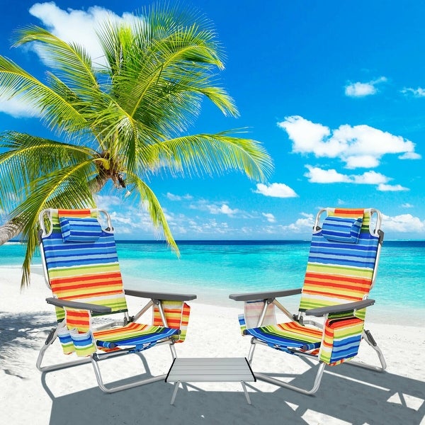 2PCS 5-Position Outdoor Folding Backpack Beach Table Chair