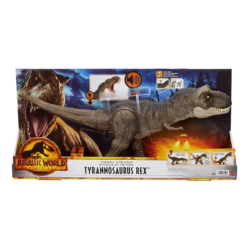 Jurassic World Dominion Tyrannosaurus Rex Dinosaur Toy， Thrash N Devour Sound， Chomp Action