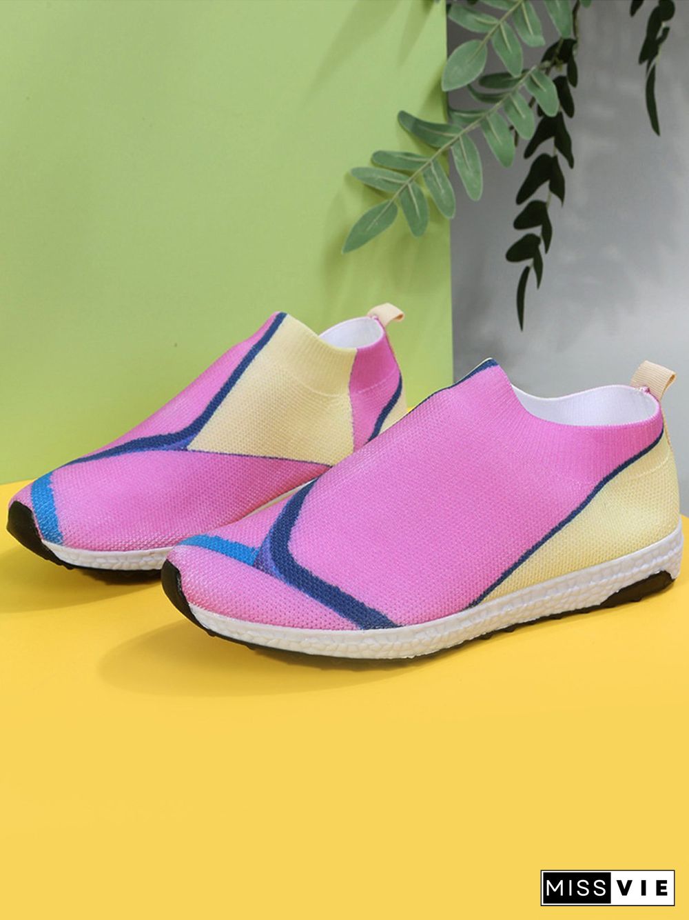 Thick Sole Color Blocking Fly Woven Mesh Slip-On Sneakers Lazy Casual Shoes