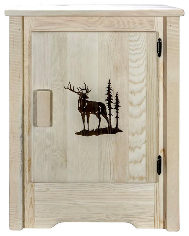 Montana Woodworks Homestead Wood Accent Cabinet with Engraved Elk in Natural   Rustic   Accent Chests And Cabinets   by Homesquare  Houzz