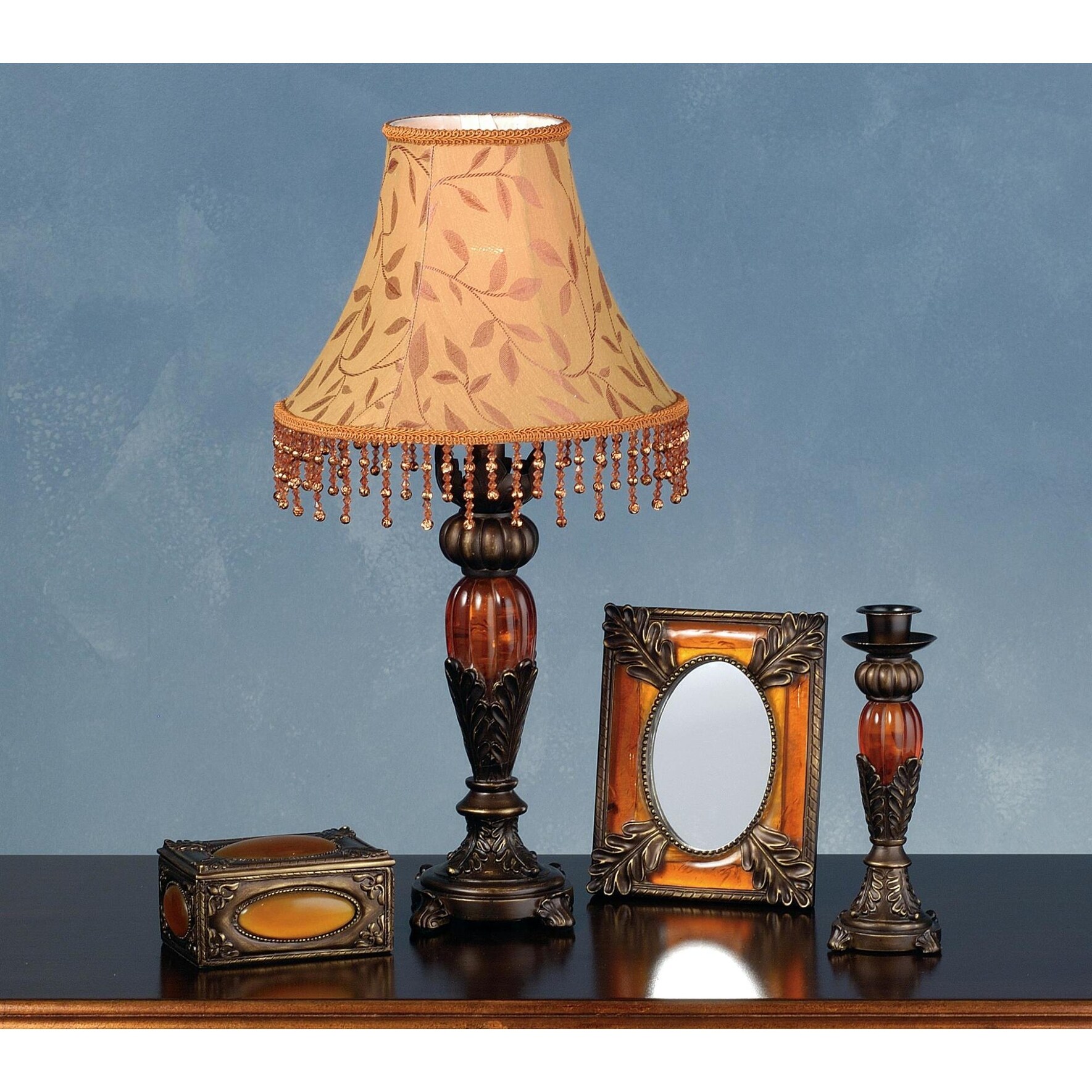 Meyda  Vintage Lamp Set from the Amherst Collection with Fringe