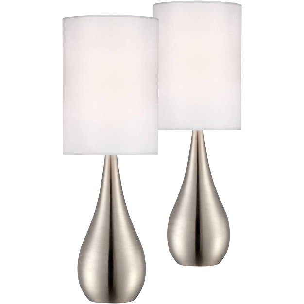 High Set Of 2 Brushed Nickel Metal Teardrop White Cylinder Shade For Bedroom Living Room House Home