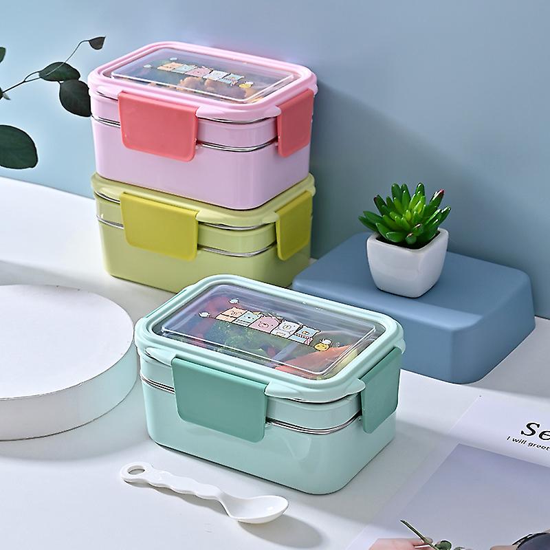 Pink Portable Stainless Steel Insulated Lunch Box Double-layer Separated Lunch Box Set