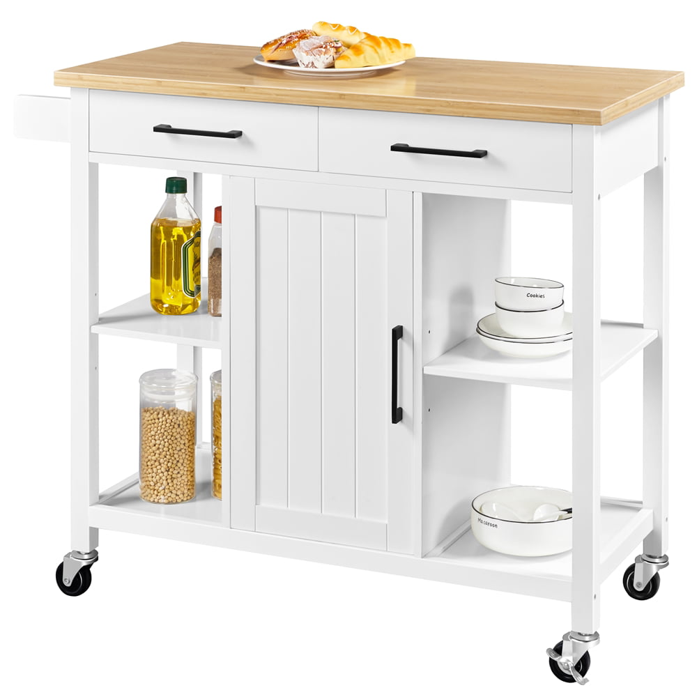 Yaheetech Mobile Kitchen Island Kitchen Cart on Wheels， White