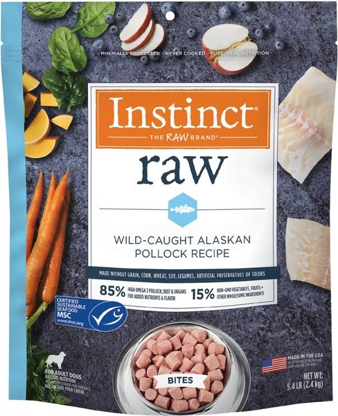 Instinct Frozen Raw Bites Grain-Free Wild-Caught Alaskan Pollock Recipe Fresh Dog Food， 5.4-lb bag