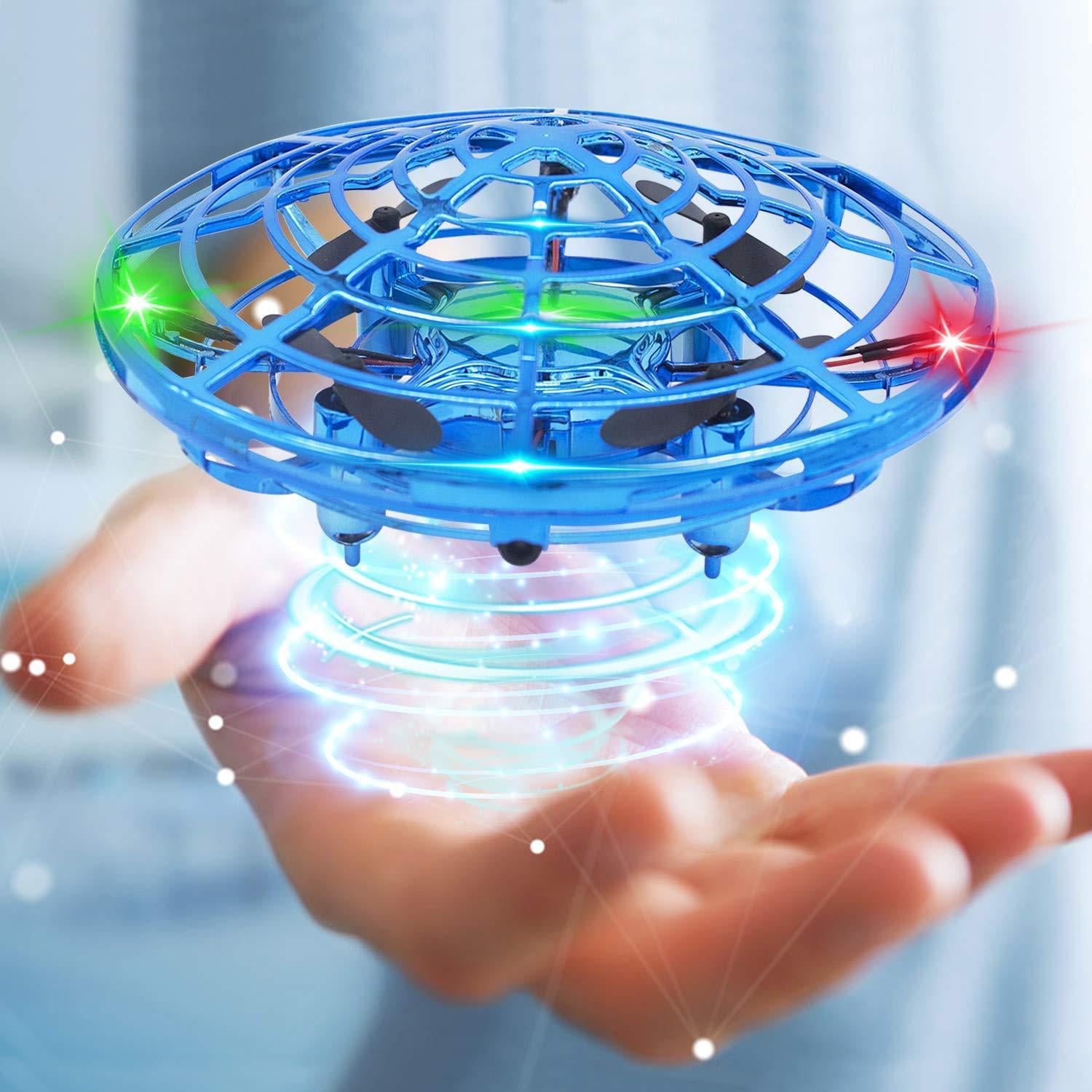 Mini UFO with LED Lights， UFO Drone， Hand Operated， Easy Controlled Flying with 2 Speed，Toys for Boys and Girls