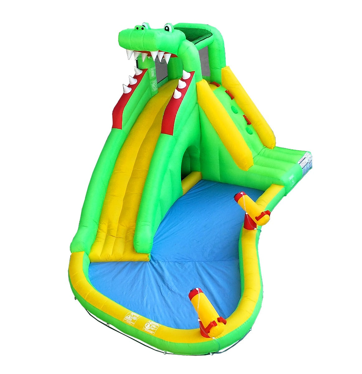 Pogo Bounce House Backyard Kids Gator Inflatable Water Slide with splash Cannon and Pool