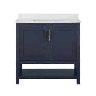 OVE Decors Vegas 36 in. W x 19 in. D x 34.5 in. H Bathroom Vanity in Midnight Blue with White Engineered Stone Vanity Top 15VVA-VEGA36-04